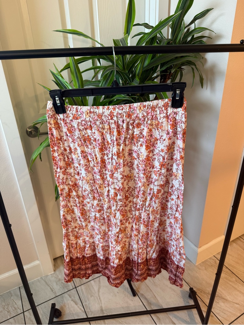 Floral Boho Midi Skirt in Rose and Cream